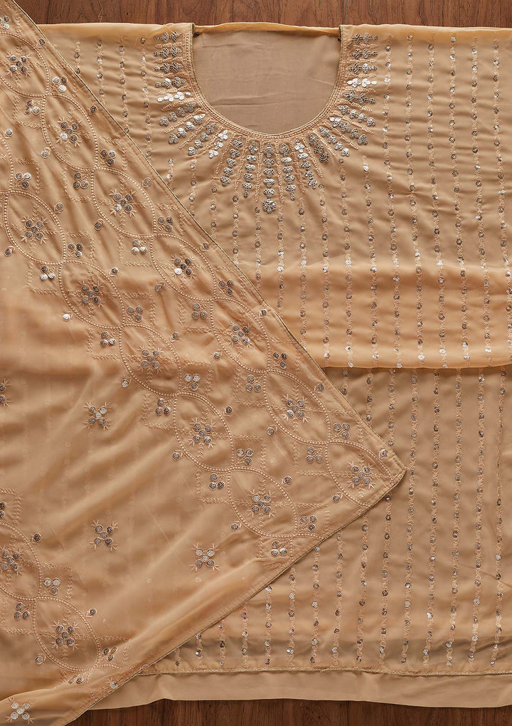 Beige Sequins Georgette Designer Unstitched Salwar Suit - Koskii