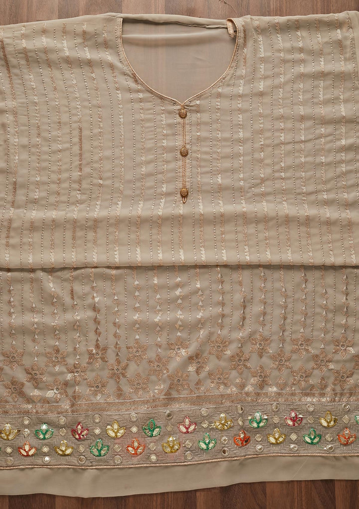 Beige Sequins Georgette Designer Unstitched Salwar Suit - Koskii