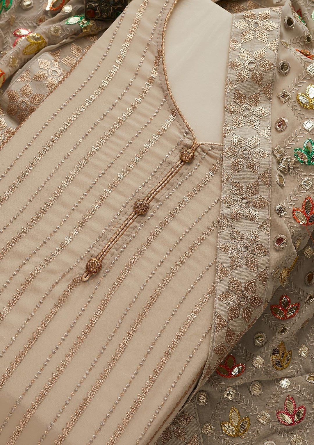 Beige Sequins Georgette Designer Unstitched Salwar Suit - Koskii