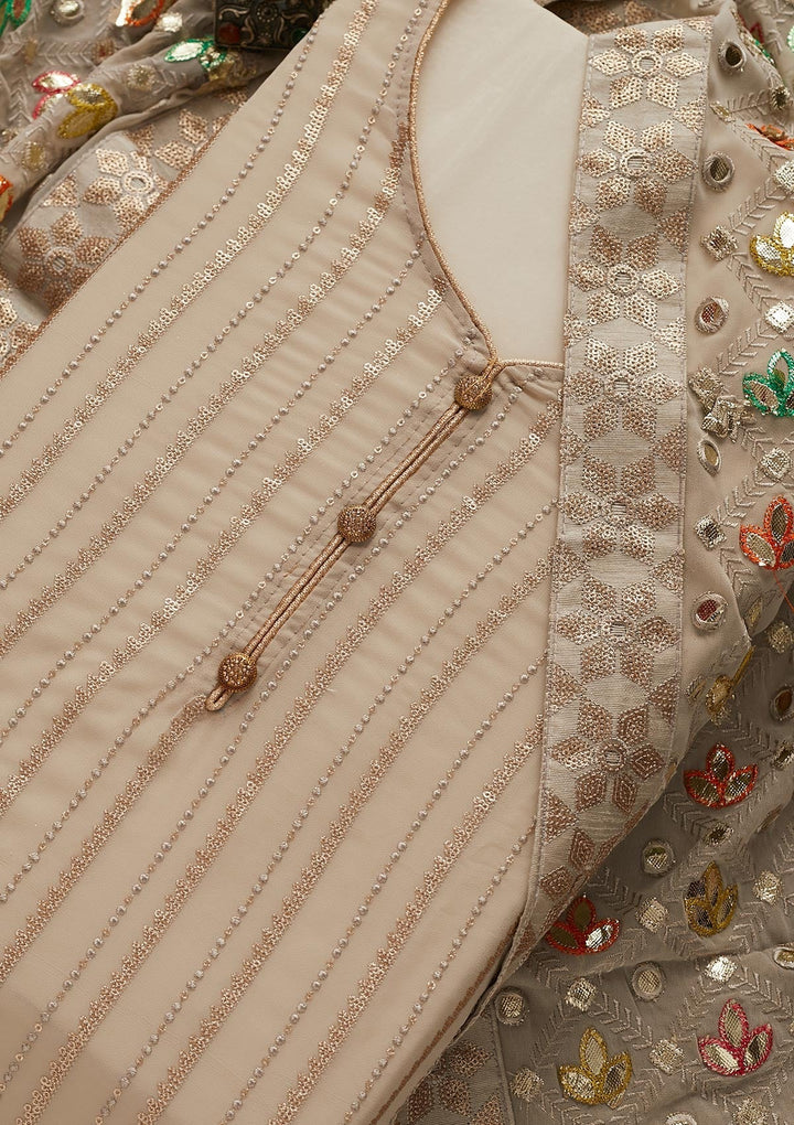 Beige Sequins Georgette Designer Unstitched Salwar Suit - Koskii