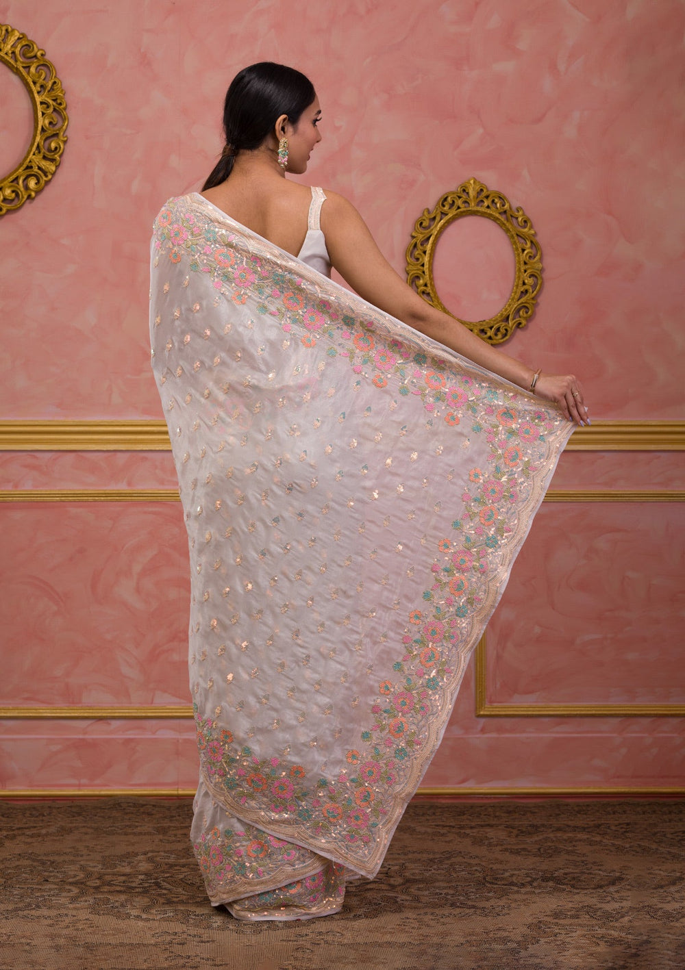 Mehendi Bandhani Satin Designer Saree-Koskii