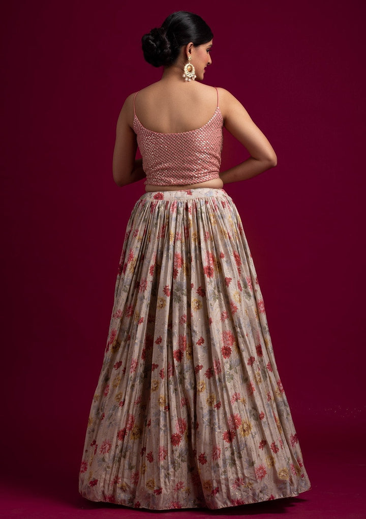 Beige Sequins Satin Designer Lehenga - koskii