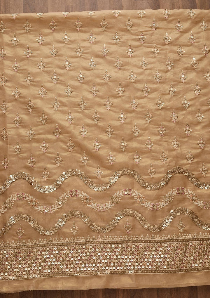 Beige Sequins Organza Unstitched Salwar Suit-Koskii