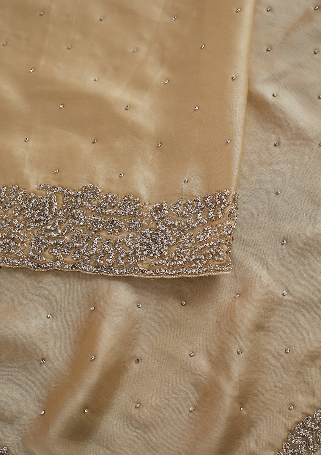 Beige Stonework Satin Designer Saree - koskii