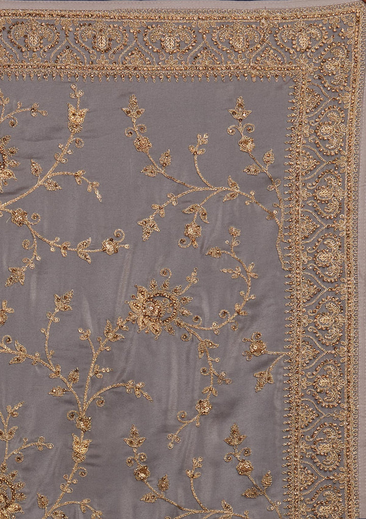 Beige Stonework Semi Crepe Designer Saree - Koskii