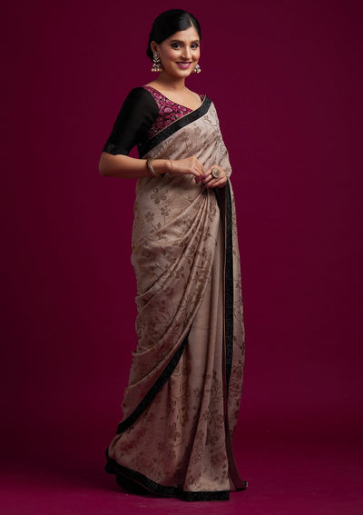 Beige Swarovski Shimmer Designer Saree - koskii