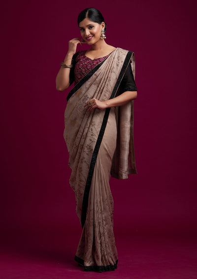 Beige Swarovski Shimmer Designer Saree - koskii