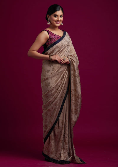 Beige Swarovski Shimmer Designer Saree - koskii