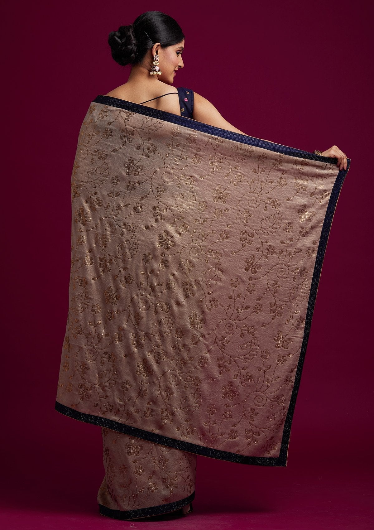 Beige Swarovski Shimmer Designer Saree - koskii