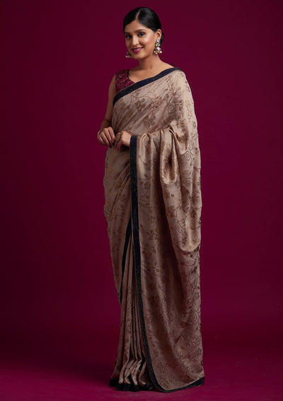 Beige Swarovski Shimmer Designer Saree - koskii