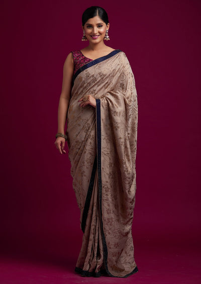 Beige Swarovski Shimmer Designer Saree - koskii