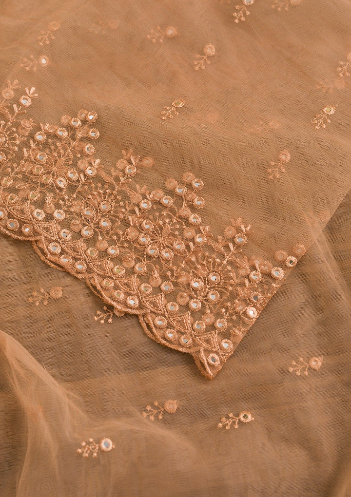 Beige Threadwork Net Dupatta-Koskii