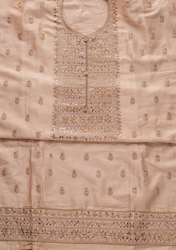 Beige Threadwork Cotton Designer Unstitched Salwar Suit - koskii