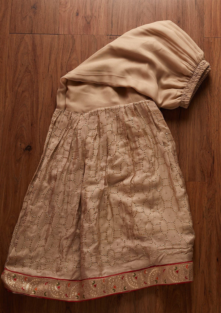 Beige Threadwork Georgette Designer Semi-Stitched Salwar Suit - koskii