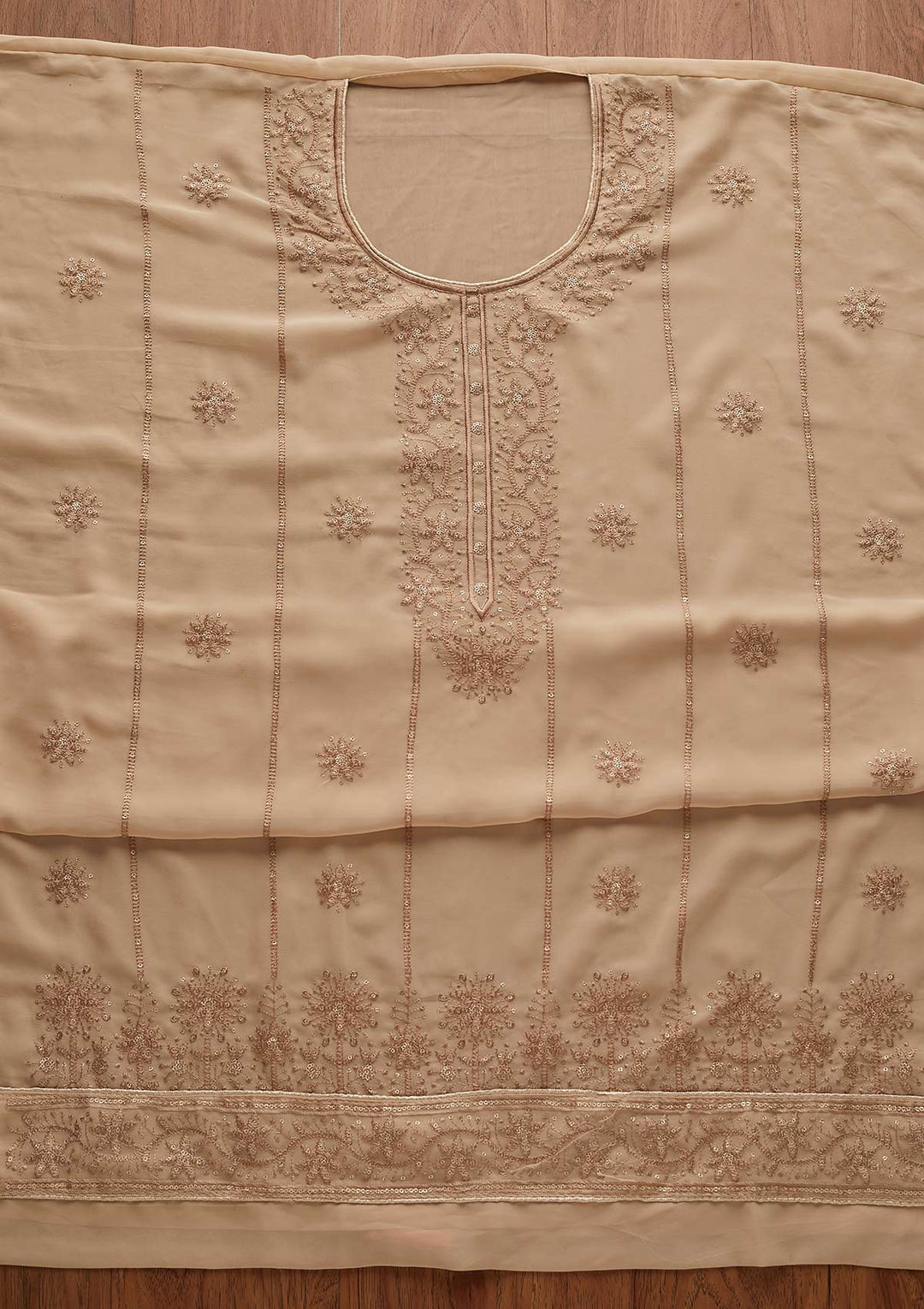 Beige Threadwork Georgette Designer Semi-Stitched Salwar Suit - Koskii