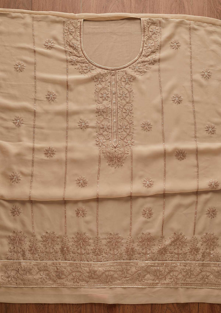 Beige Threadwork Georgette Designer Semi-Stitched Salwar Suit - Koskii