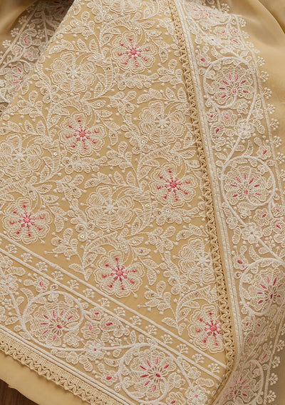 Beige Threadwork Georgette Semi-Stitched Salwar Suit - Koskii