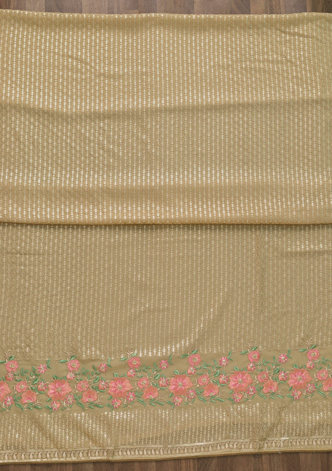 Beige Threadwork Georgette Unstitched Salwar Suit-Koskii