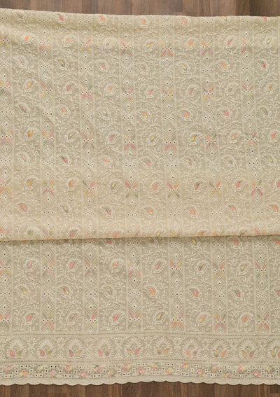 Beige Threadwork Georgette Unstitched Salwar Suit-Koskii