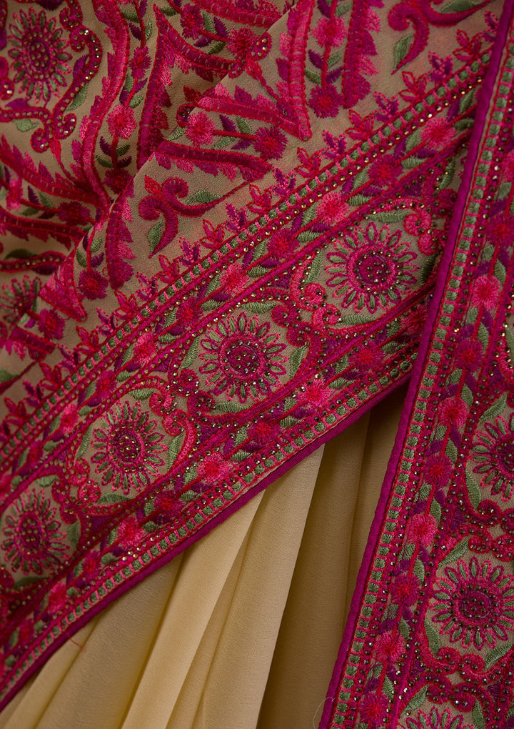 Beige Threadwork Georgette Saree-Koskii