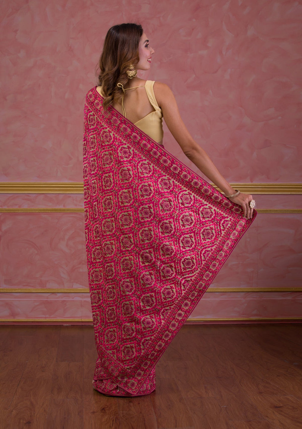 Beige Threadwork Georgette Saree-Koskii