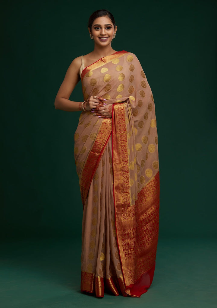 Beige Zariwork Art Silk Saree-Koskii