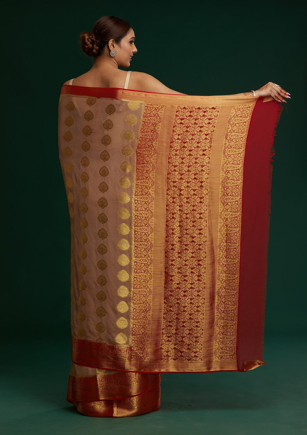 Beige Zariwork Art Silk Saree-Koskii