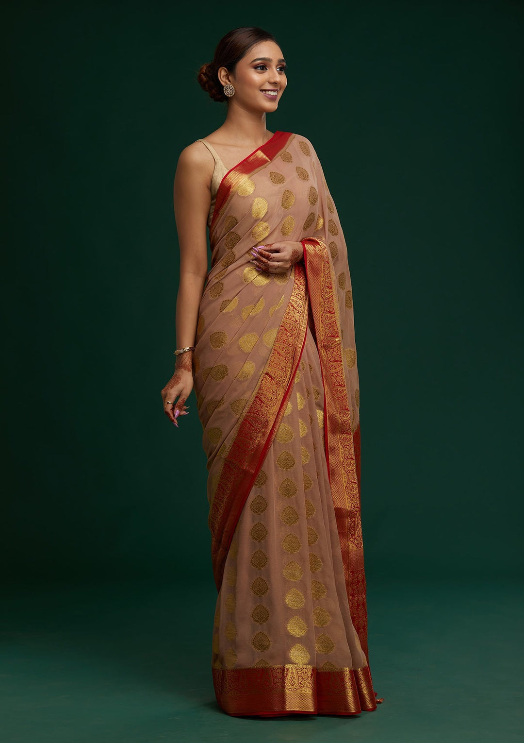 Beige Zariwork Art Silk Saree-Koskii