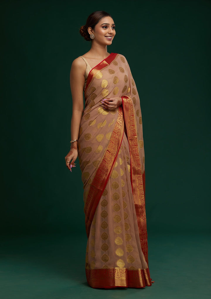 Beige Zariwork Art Silk Saree-Koskii