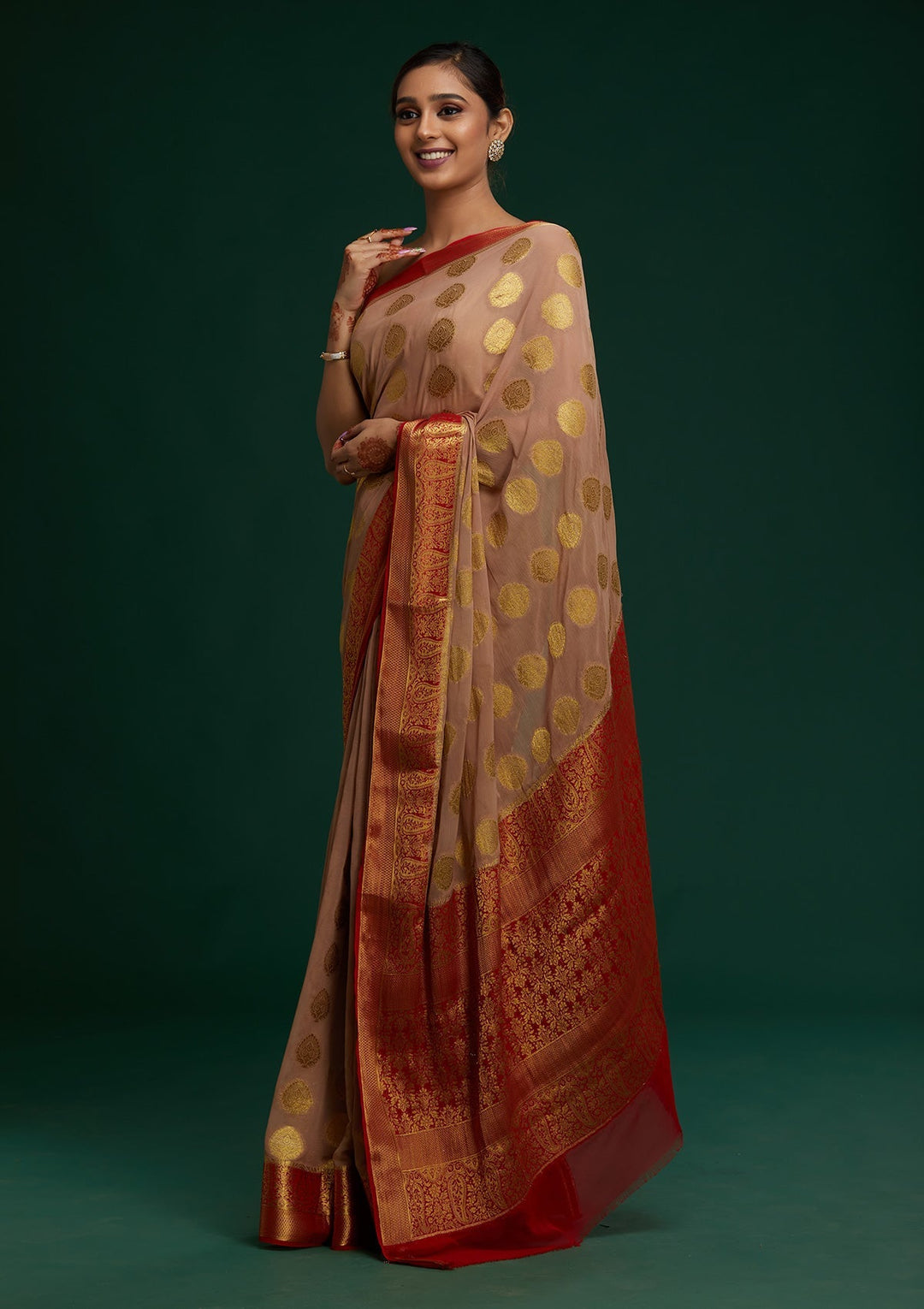 Beige Zariwork Art Silk Saree-Koskii