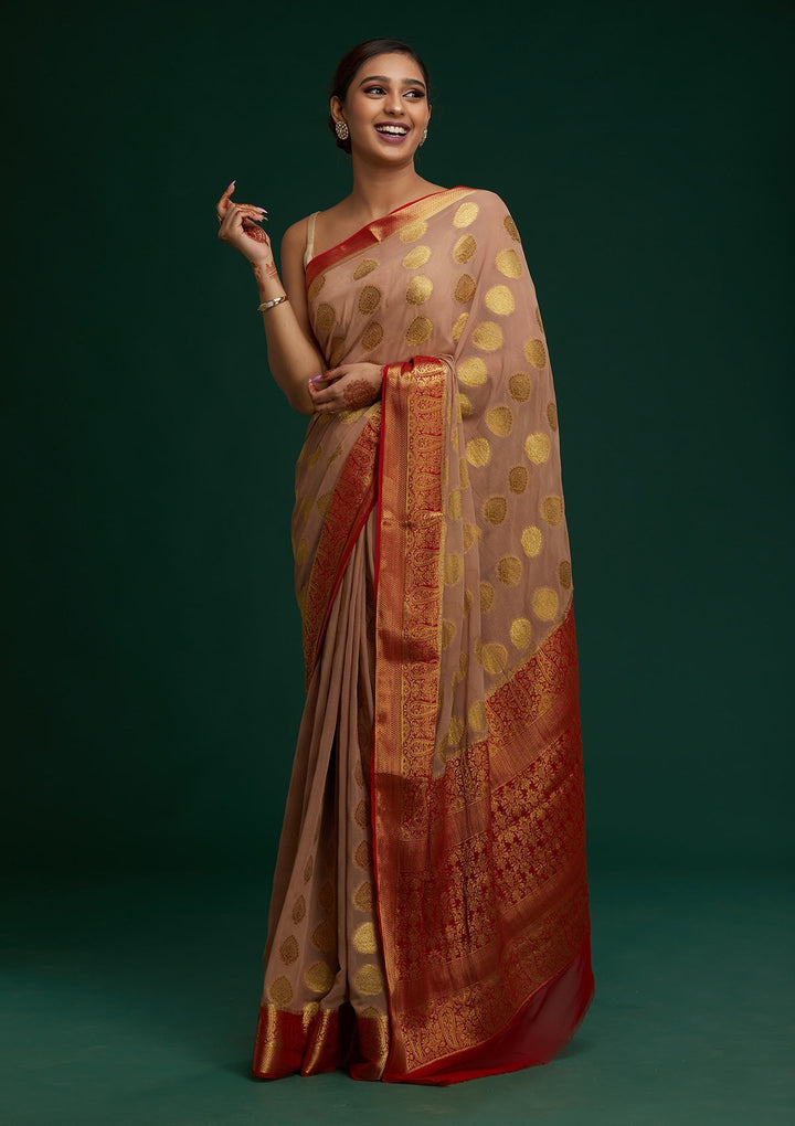 Beige Zariwork Art Silk Saree-Koskii