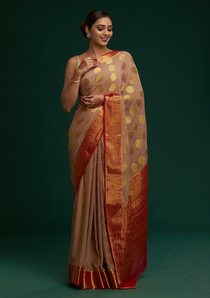 Beige Zariwork Art Silk Saree-Koskii
