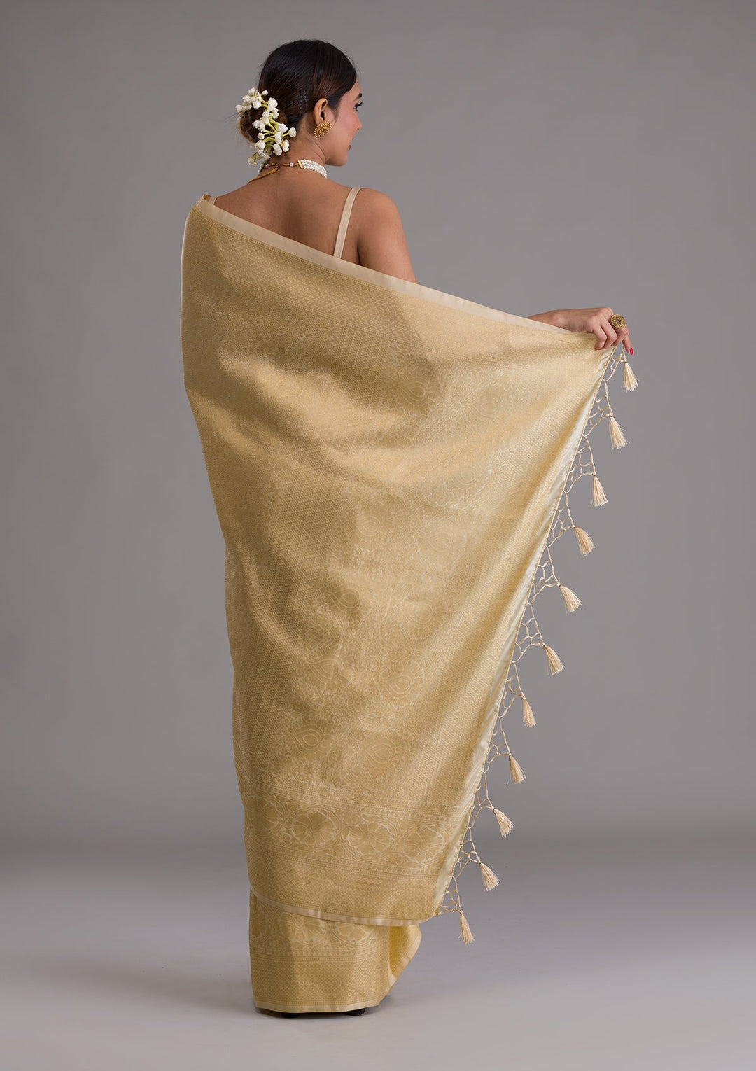 Beige Zariwork Art Silk Saree-Koskii