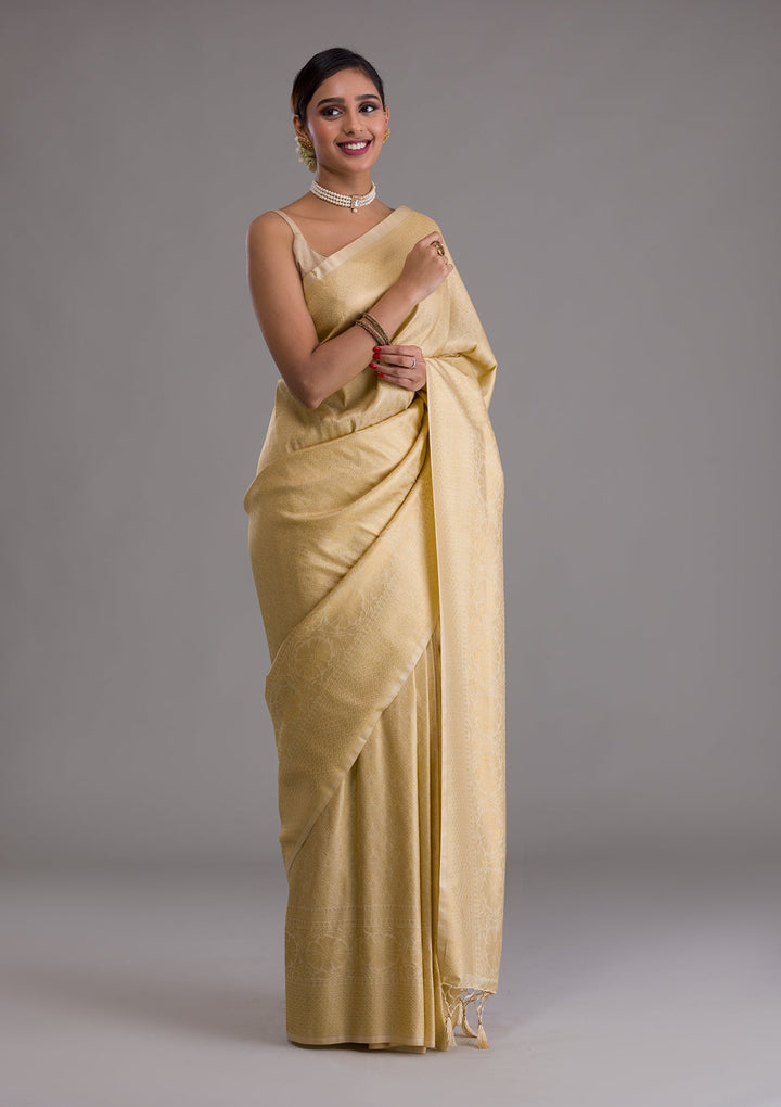 Beige Zariwork Art Silk Saree-Koskii