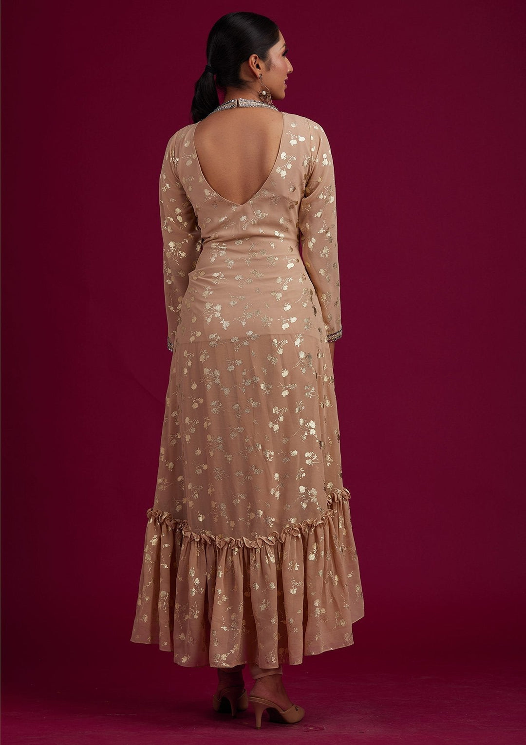 Beige Zariwork Georgette Designer Salwar-Suit - koskii