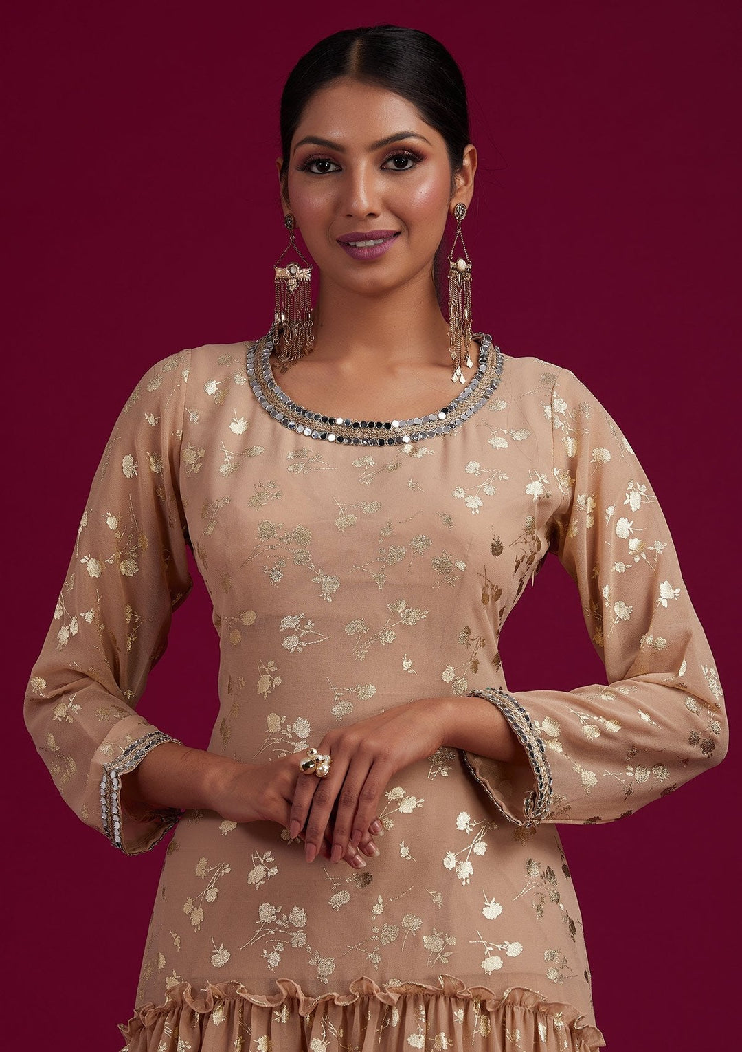Beige Zariwork Georgette Designer Salwar-Suit - koskii