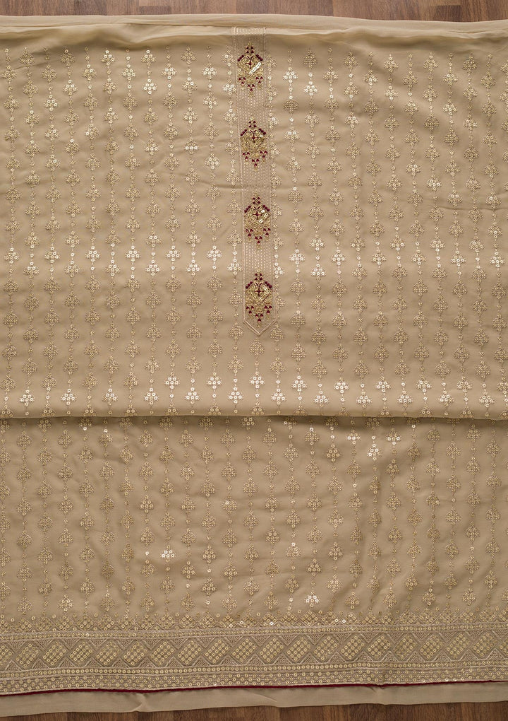 Beige Zariwork Georgette Unstitched Salwar Suit-Koskii