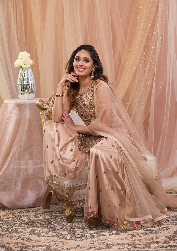 Beige Zariwork Net Readymade Salwar Kameez-Koskii