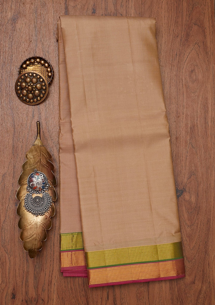 Beige Zariwork Pure Silk Designer Unstitched Saree - Koskii