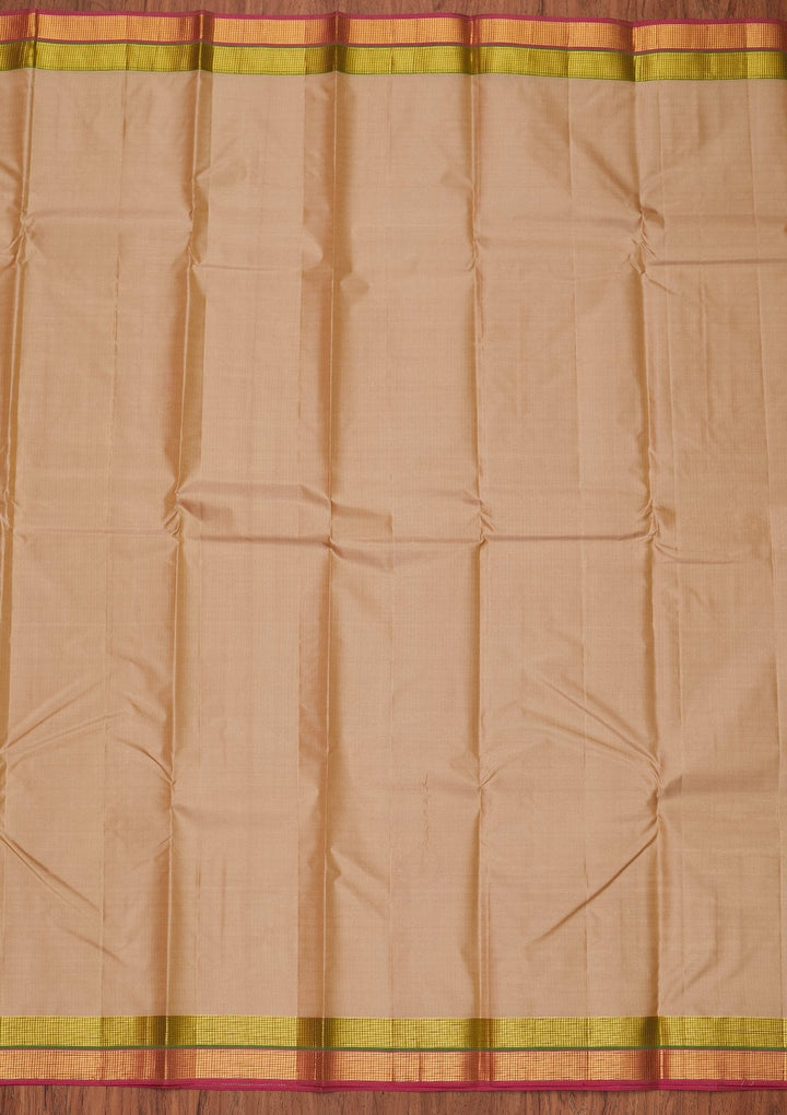 Beige Zariwork Pure Silk Designer Unstitched Saree - Koskii