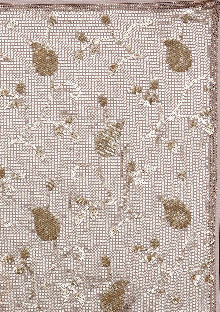 Beige Zariwork Semi Crepe Saree-Koskii
