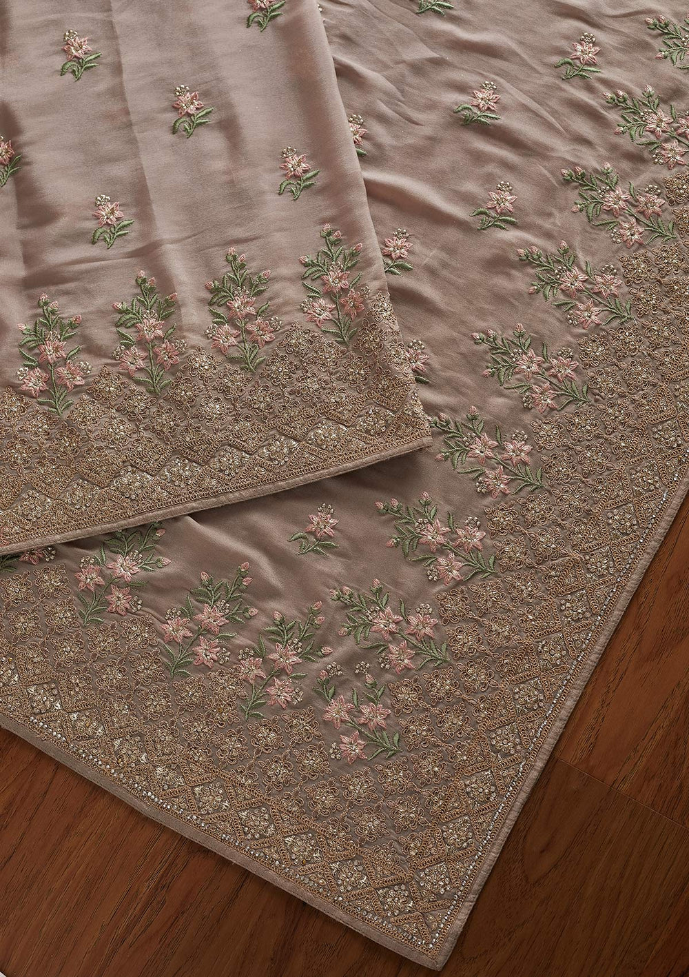 Beige Zariwork Shimmer Designer Saree - koskii