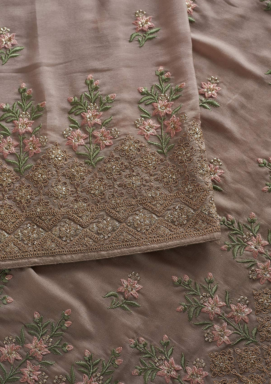 Beige Zariwork Shimmer Designer Saree - koskii
