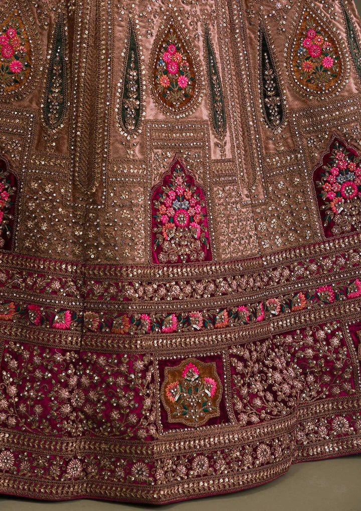 Beige Zariwork Velvet Readymade Lehenga-Koskii