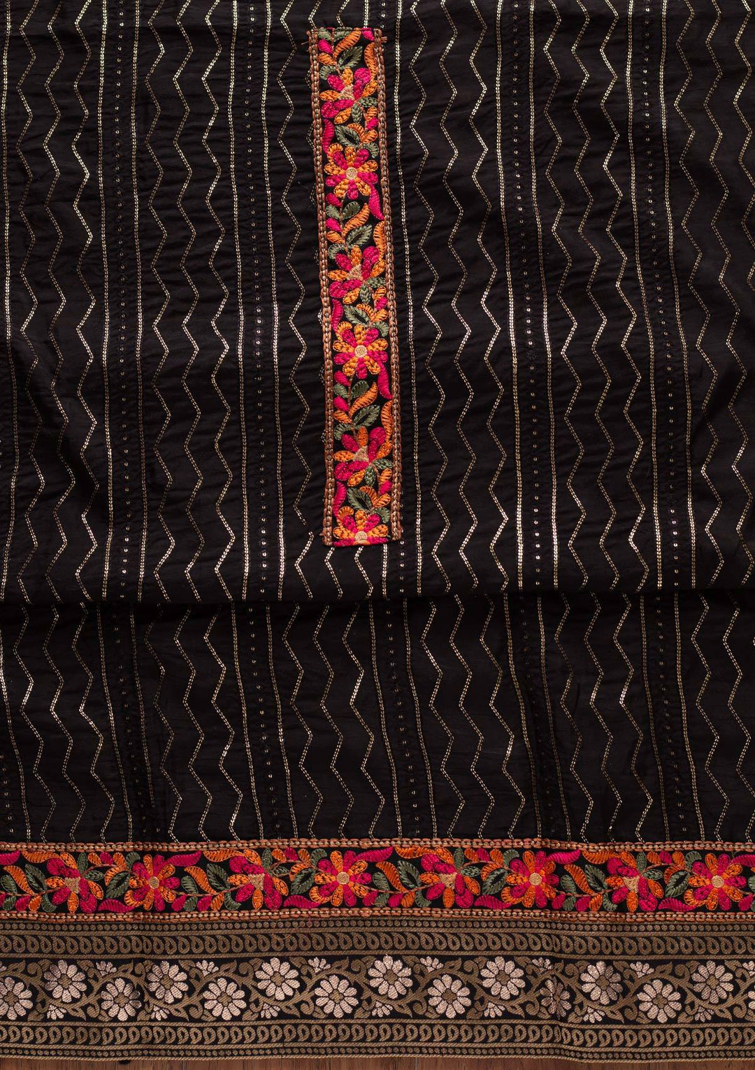 Black Chikankari Semi Crepe Designer Unstitched Salwar Suit - koskii