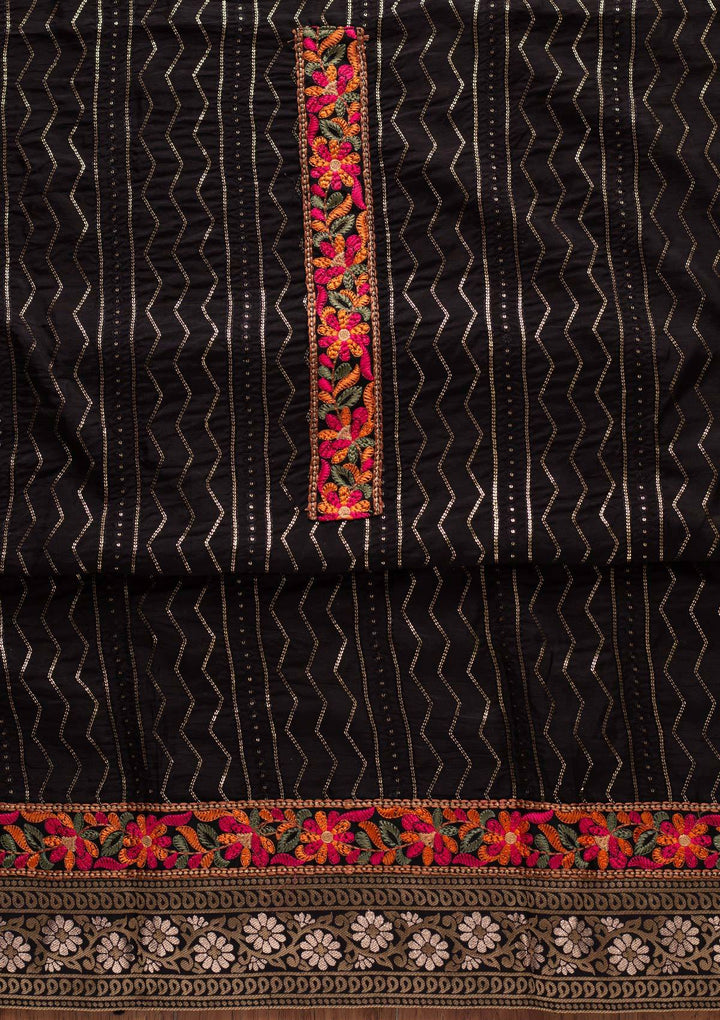 Black Chikankari Semi Crepe Designer Unstitched Salwar Suit - koskii
