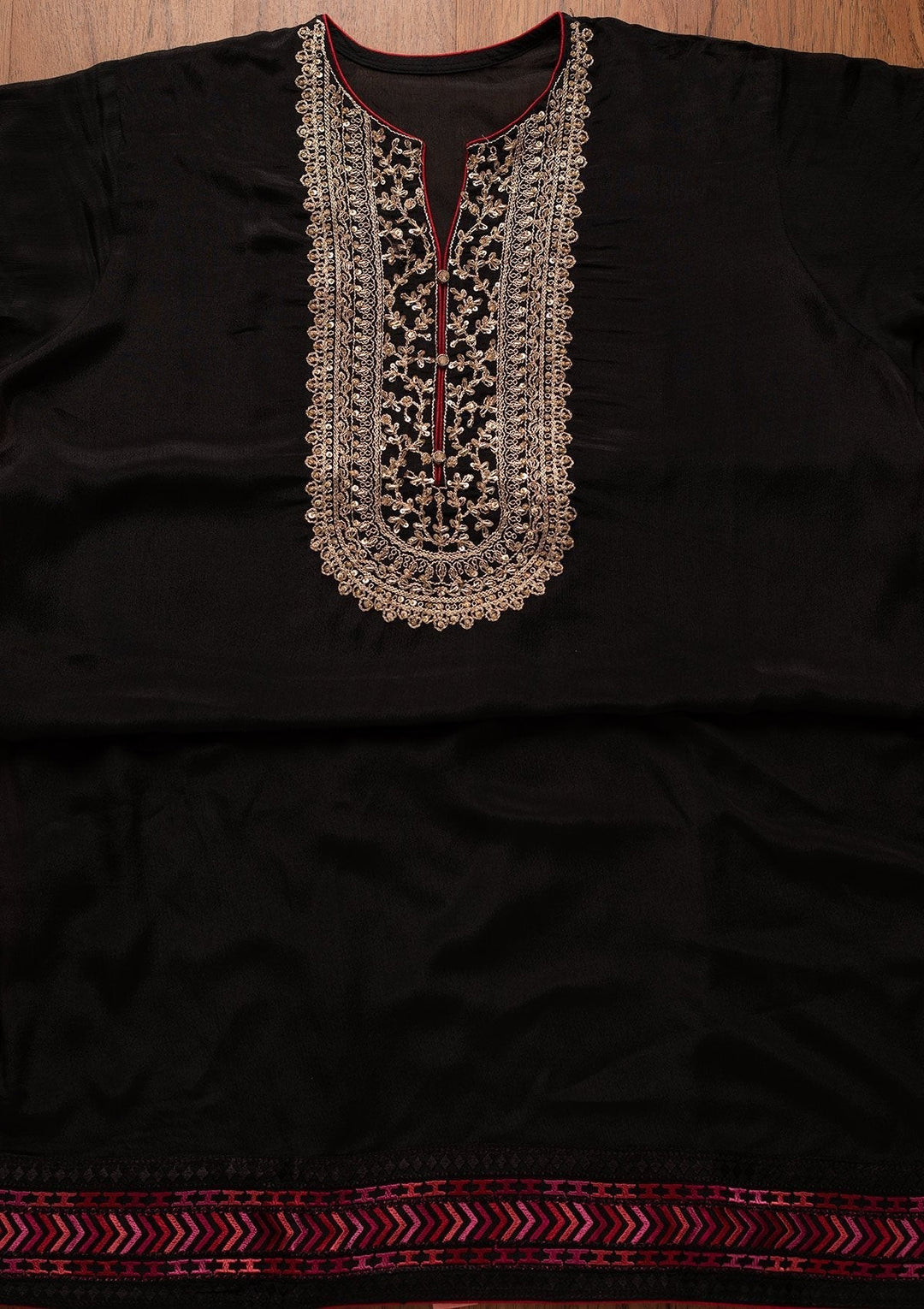 Black Cutdana Semi Crepe Designer Semi-Stitched Salwar Suit - koskii