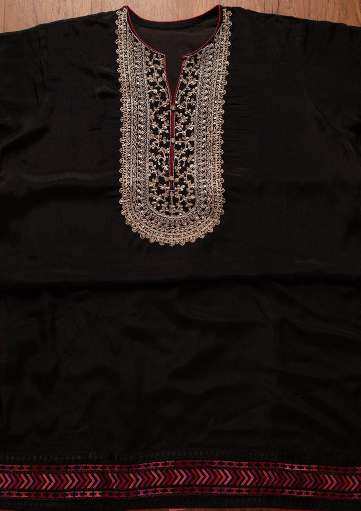 Black Cutdana Semi Crepe Designer Semi-Stitched Salwar Suit - koskii