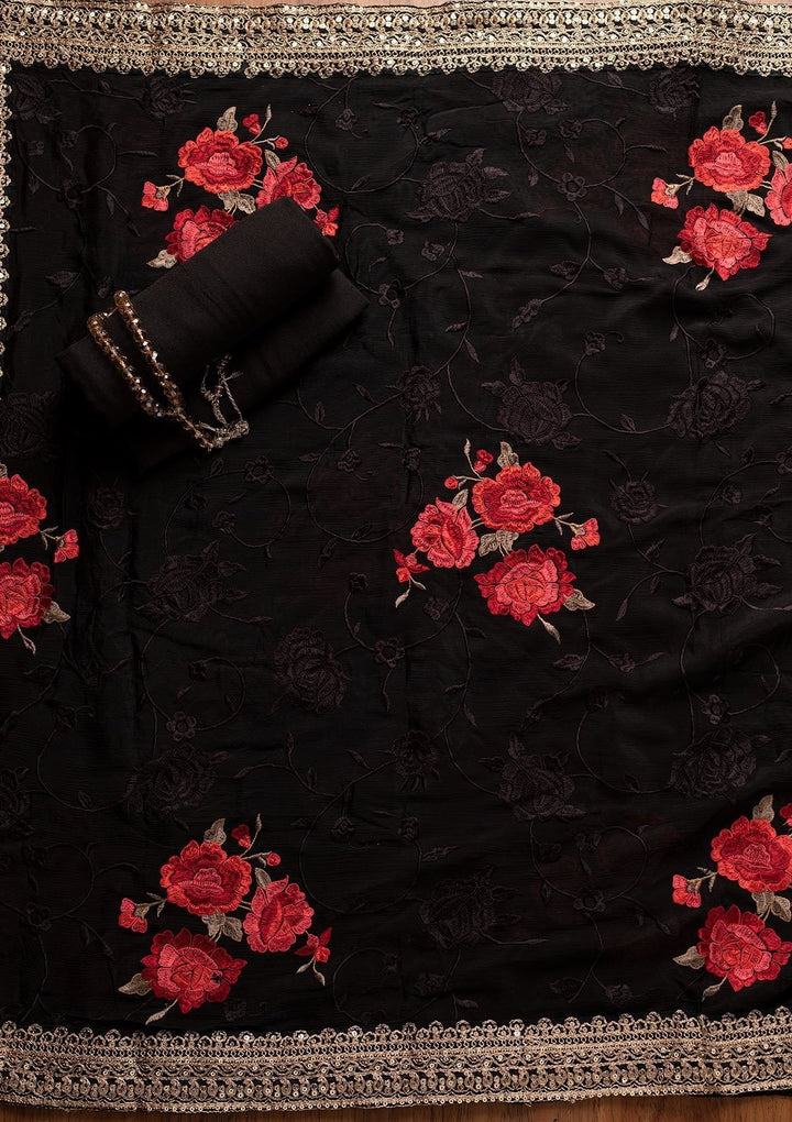 Black Cutdana Semi Crepe Designer Semi-Stitched Salwar Suit - koskii