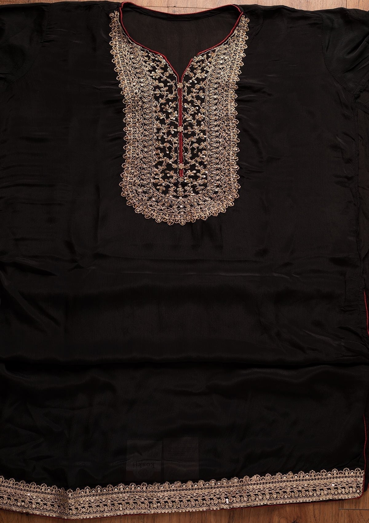 Black Cutdana Semi Crepe Designer Semi-Stitched Salwar Suit - koskii